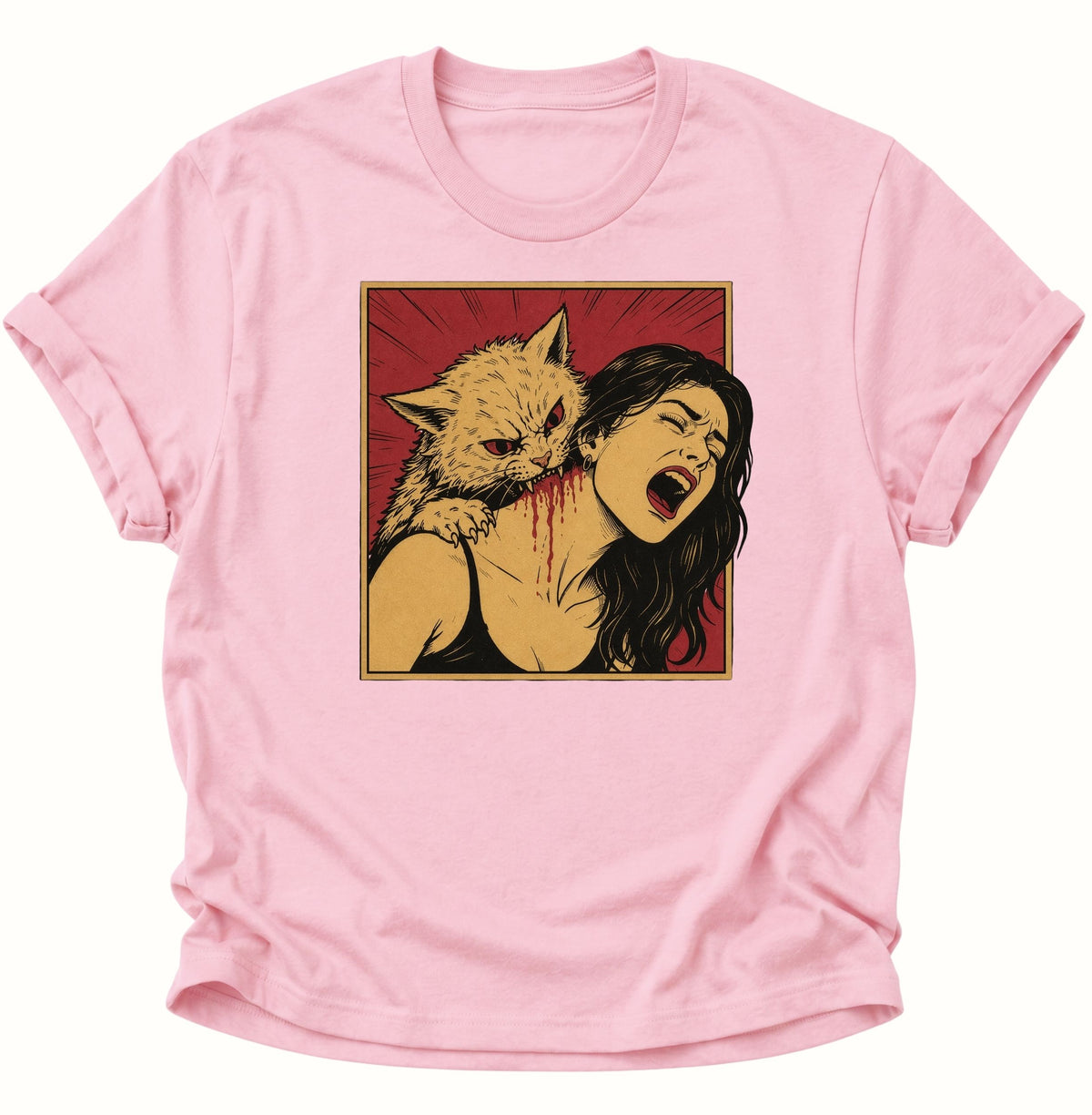 Vampier Katze im Retro-Comic Unisex T-Shirt Light Pink - PINE & RIVER