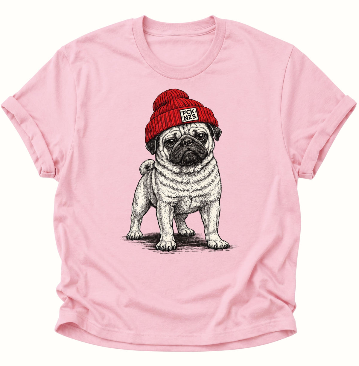 Mops mit Strickmütze gegen rechts Unisex T-Shirt Light Pink - PINE & RIVER