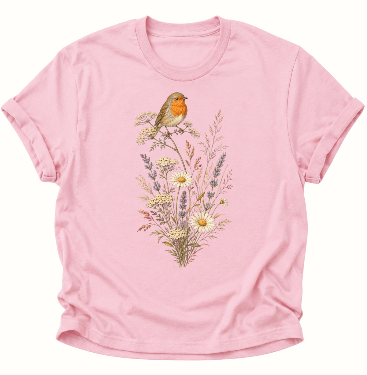Rotkehlchen auf Wildblumen Unisex T-Shirt Light Pink - PINE & RIVER