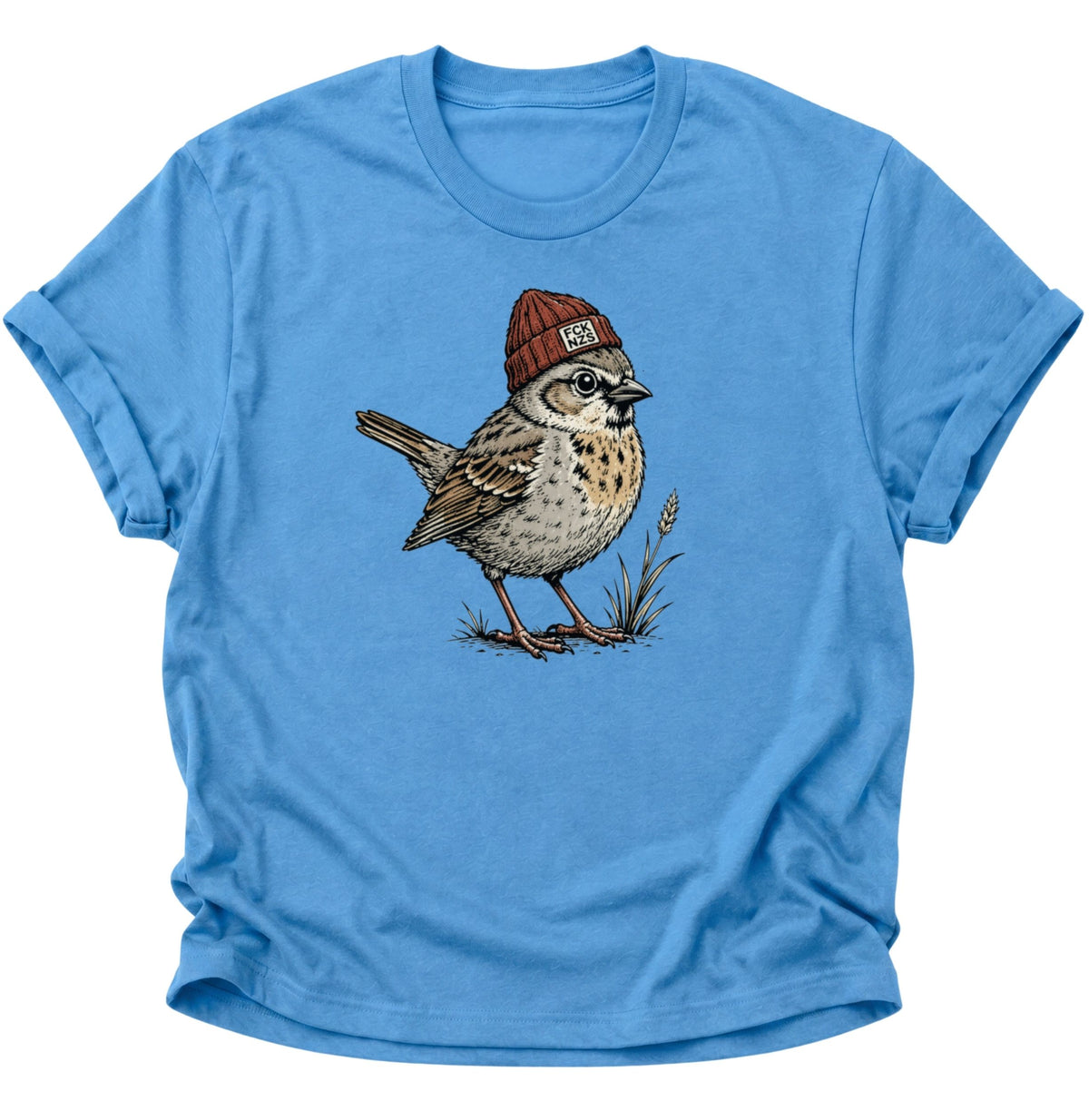 Spatz mit Strickmütze gegen rechts Unisex T-Shirt Carolina Blue - PINE & RIVER