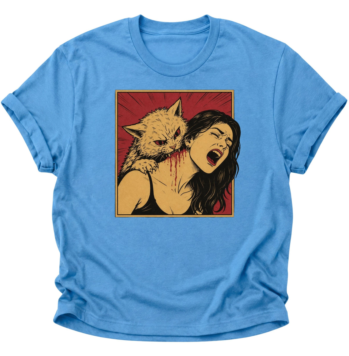 Vampier Katze im Retro-Comic Unisex T-Shirt Carolina Blue - PINE & RIVER