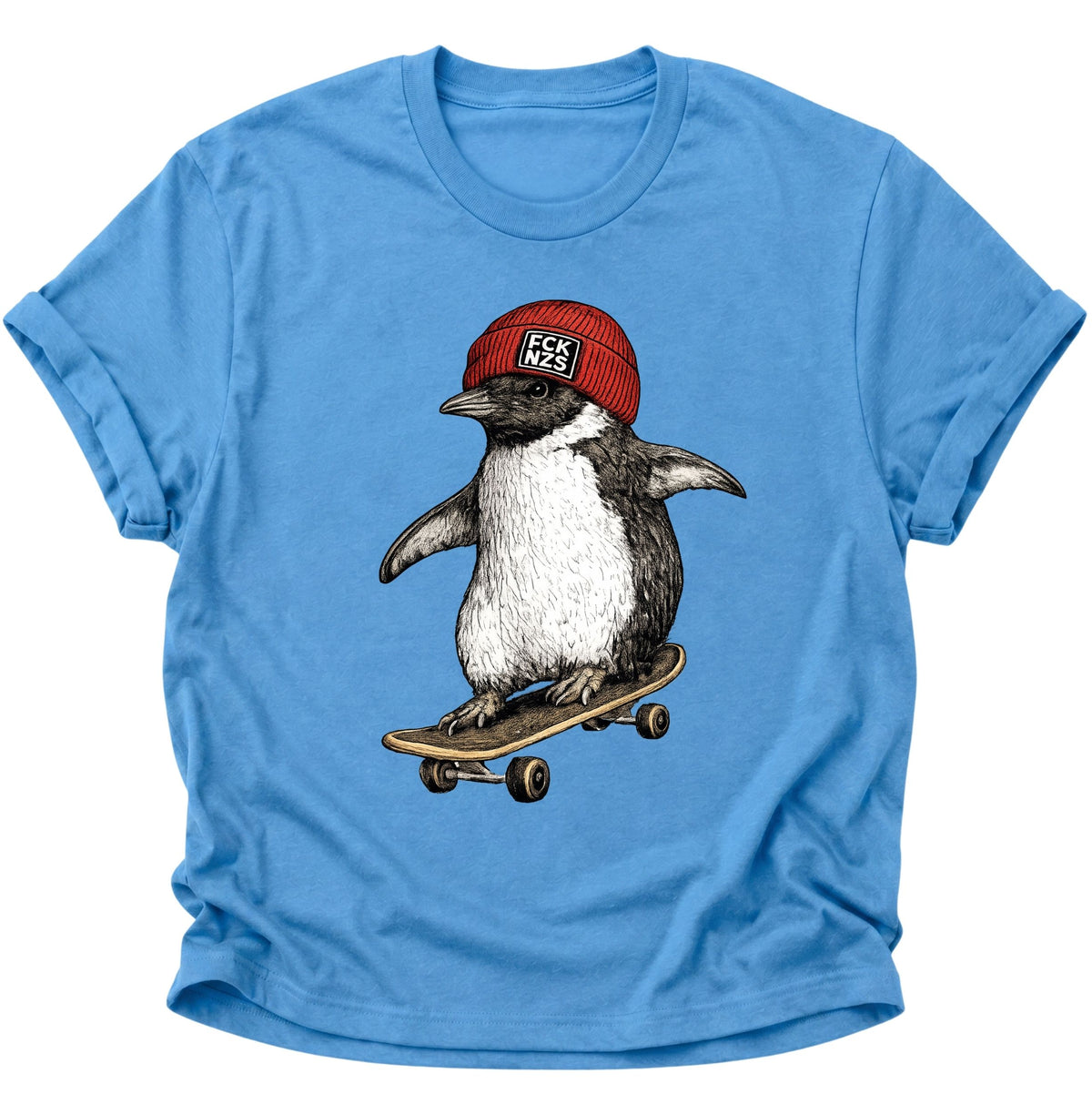 Skateboard-Pinguin gegen rechts Unisex T-Shirt Carolina Blue - PINE & RIVER