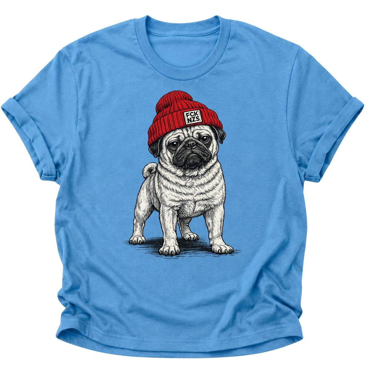 Mops mit Strickmütze gegen rechts Unisex T-Shirt Carolina Blue - PINE & RIVER