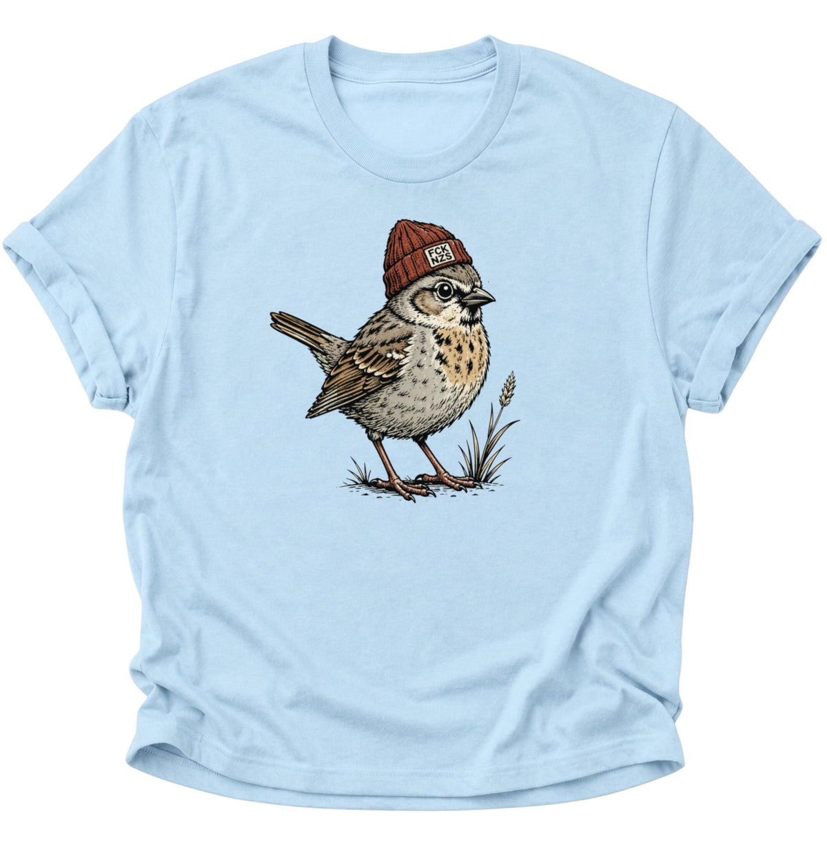 Spatz mit Strickmütze gegen rechts Unisex T-Shirt Light Blue - PINE & RIVER