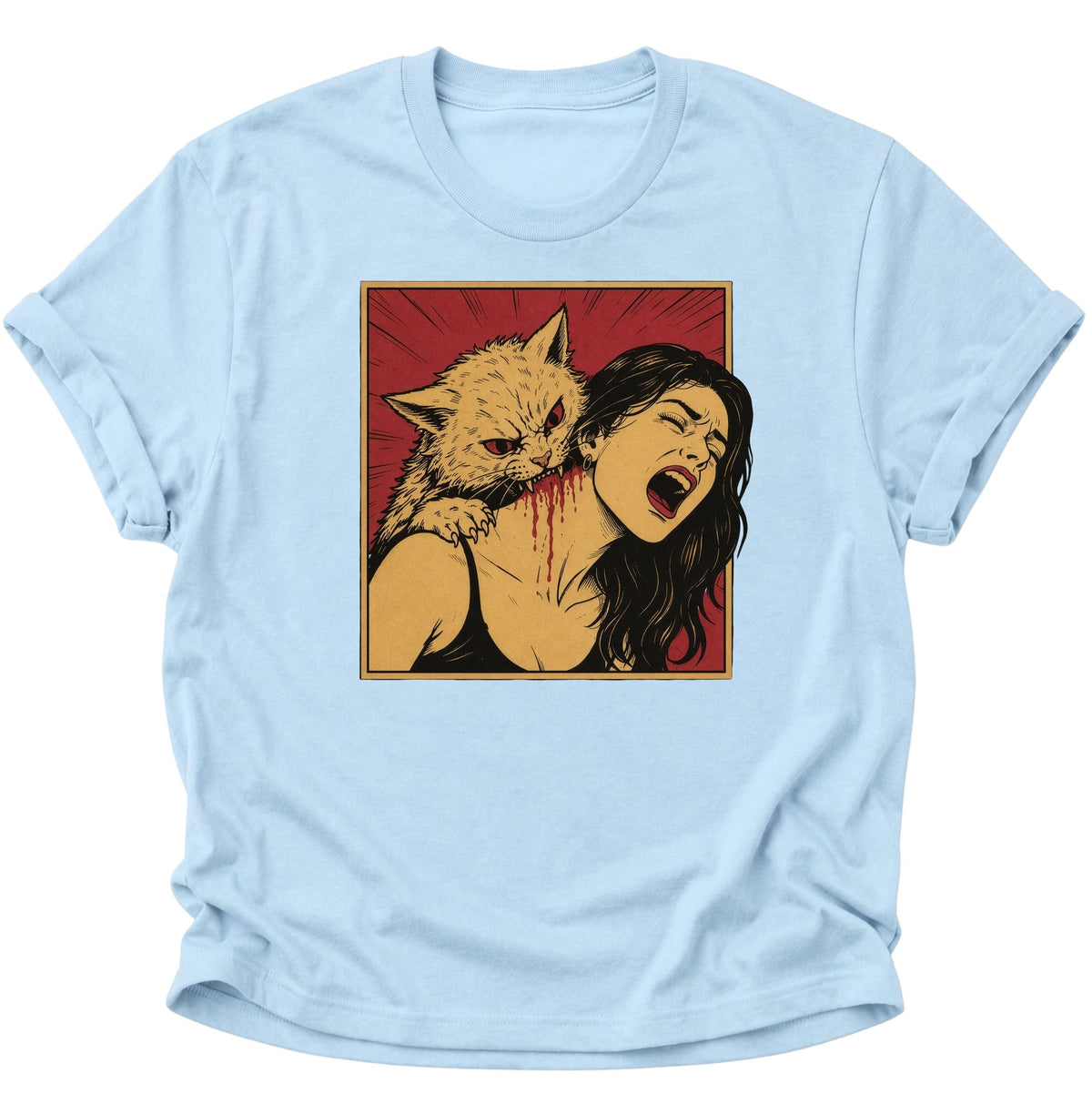 Vampier Katze im Retro-Comic Unisex T-Shirt Light Blue - PINE & RIVER