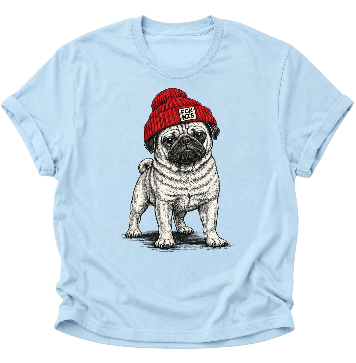 Mops mit Strickmütze gegen rechts Unisex T-Shirt Light Blue - PINE & RIVER