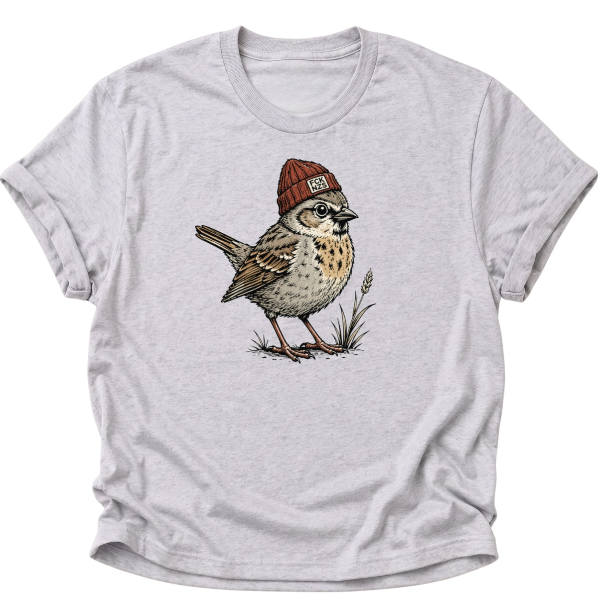 Spatz mit Strickmütze gegen rechts Unisex T-Shirt Ash Grey - PINE & RIVER