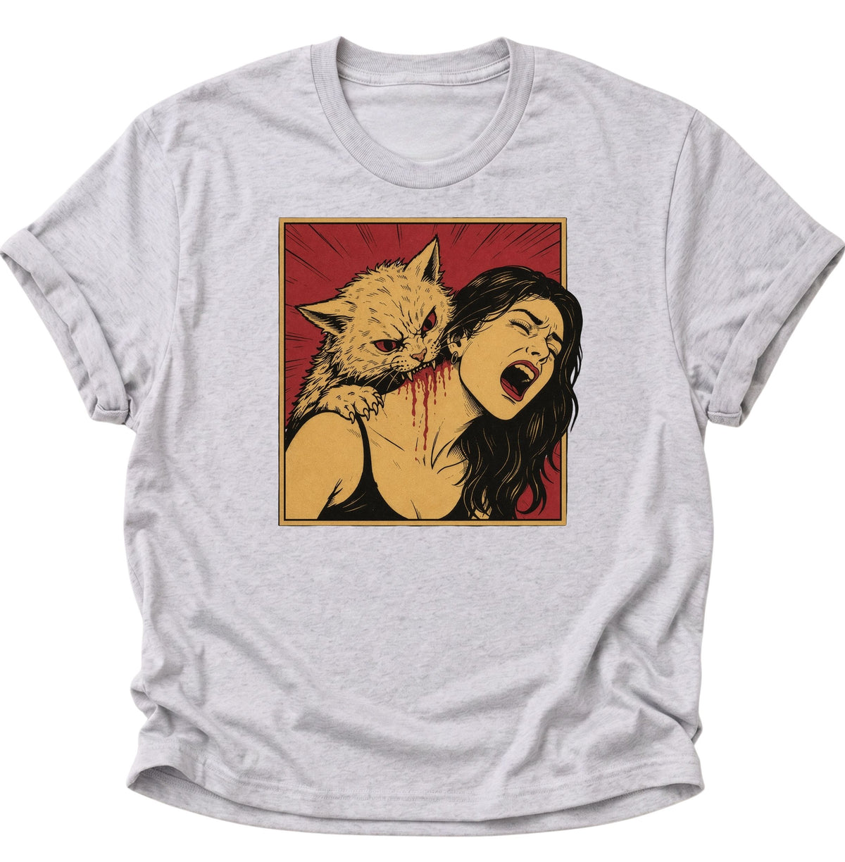 Vampier Katze im Retro-Comic Unisex T-Shirt Ash Grey - PINE & RIVER