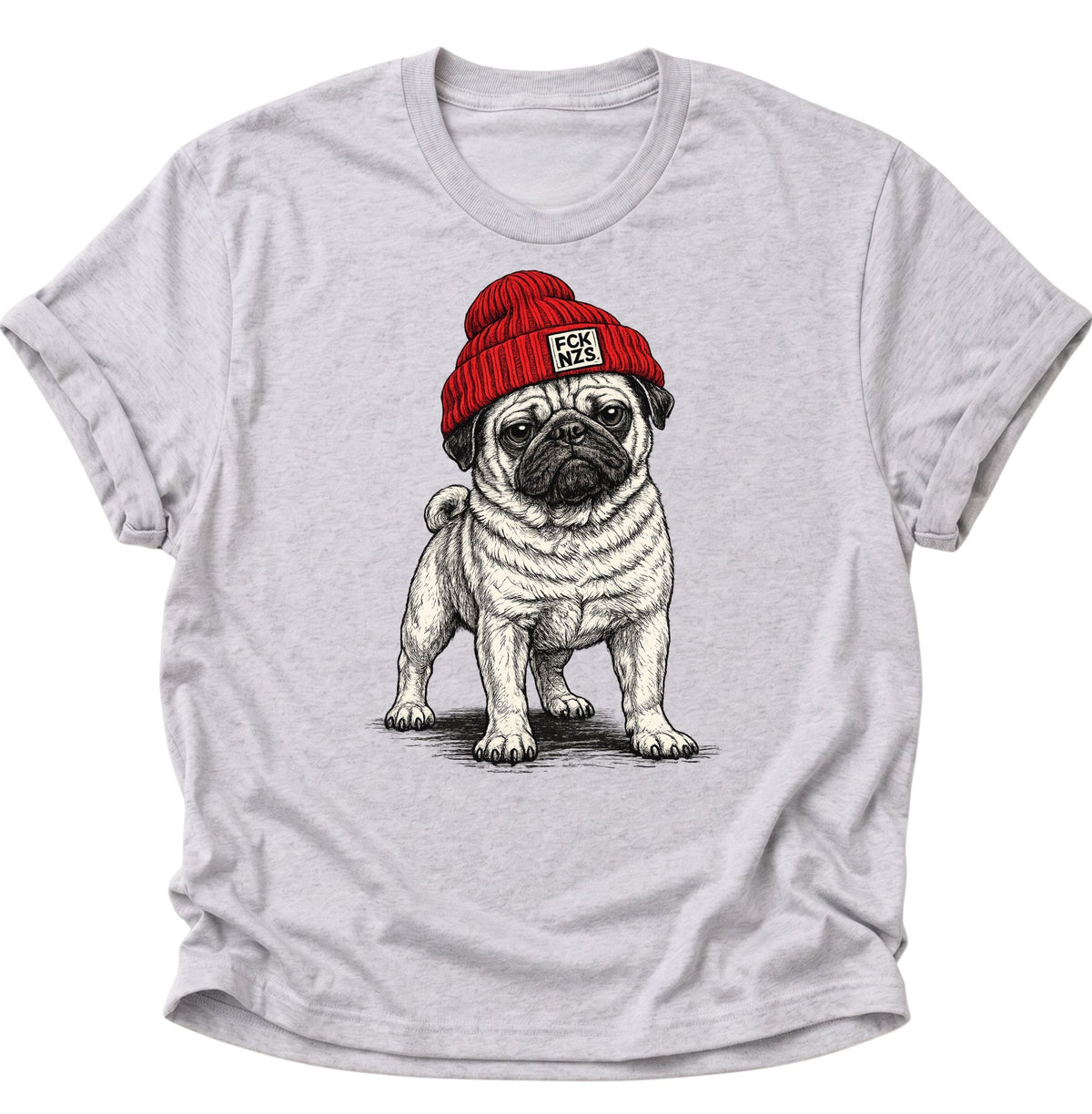 Mops mit Strickmütze gegen rechts Unisex T-Shirt Ash Grey - PINE & RIVER