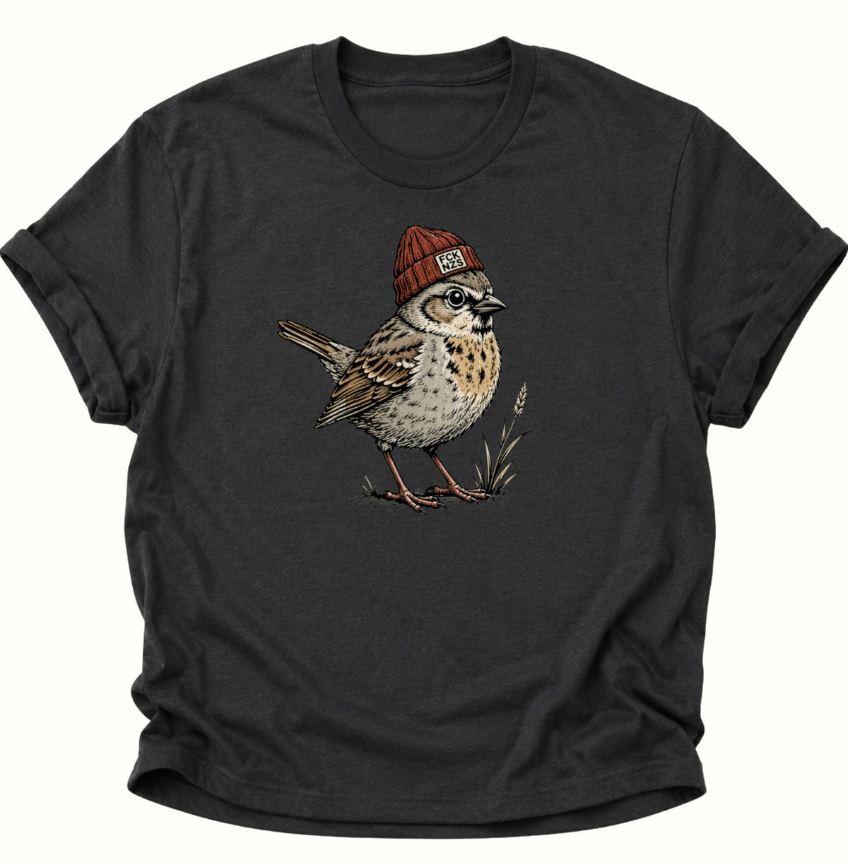 Spatz mit Strickmütze gegen rechts Unisex T-Shirt Schwarz - PINE & RIVER