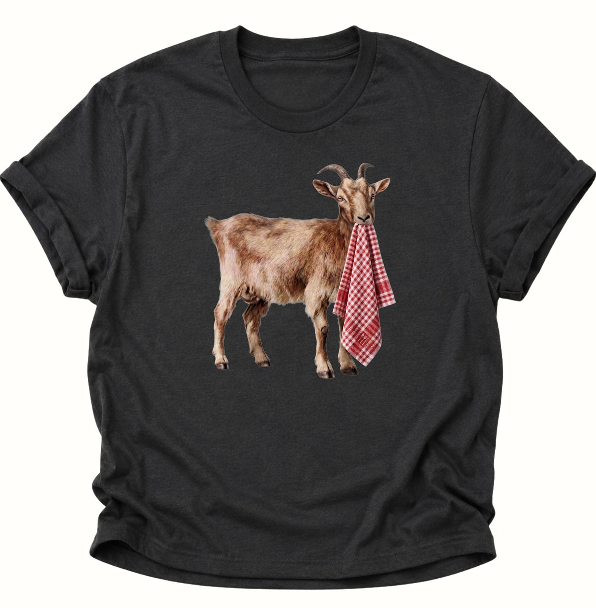 Ziege mit Geschirrhandtuch Unisex T-Shirt Schwarz - PINE & RIVER