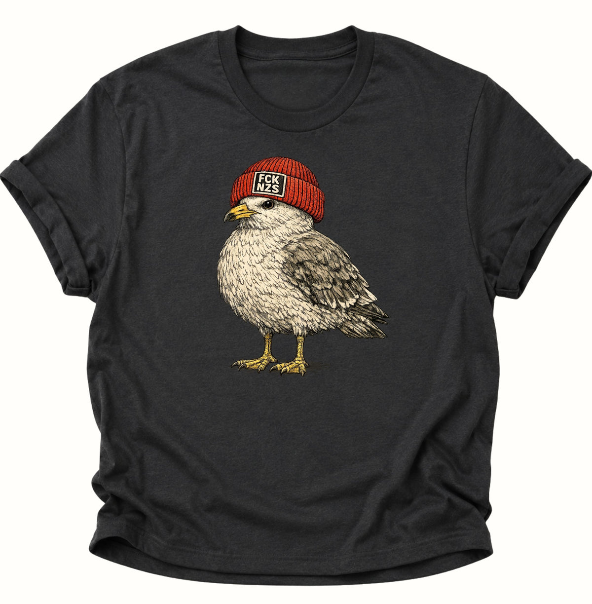 Möwe mit Strickmütze gegen rechts Unisex T-Shirt Schwarz - PINE & RIVER