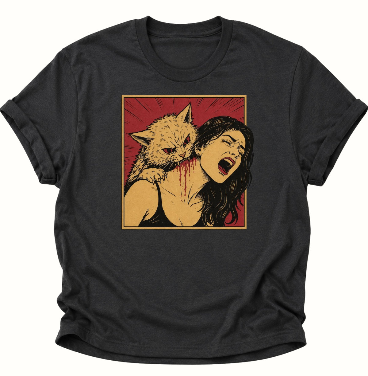 Vampier Katze im Retro-Comic Unisex T-Shirt Schwarz - PINE & RIVER