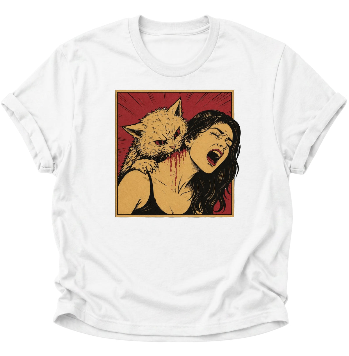 Vampier Katze im Retro-Comic Unisex T-Shirt Weiß - PINE & RIVER