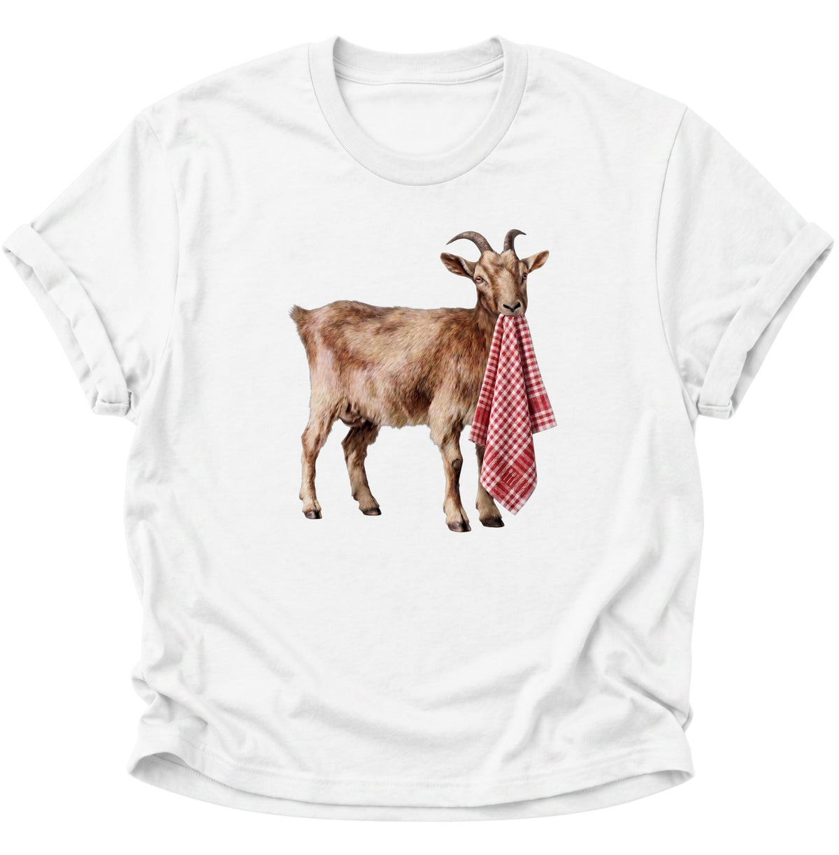 Ziege mit Geschirrhandtuch Unisex T-Shirt Weiß - PINE & RIVER