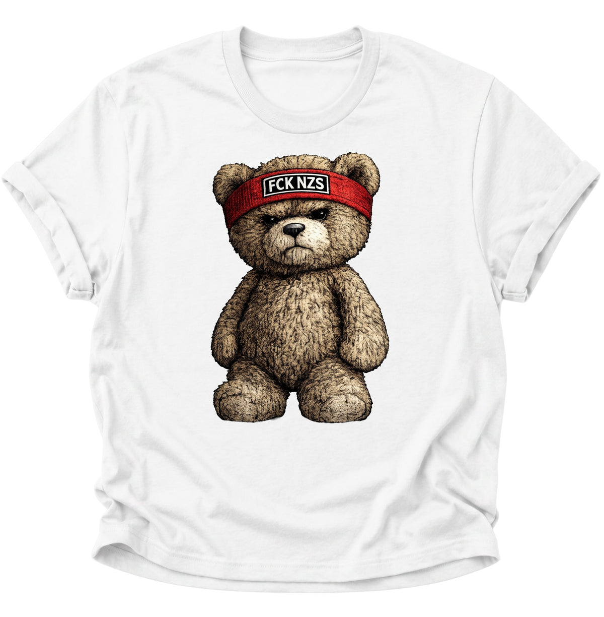 Grimmiger Teddybär gegen rechts Unisex T-Shirt Weiß - PINE & RIVER