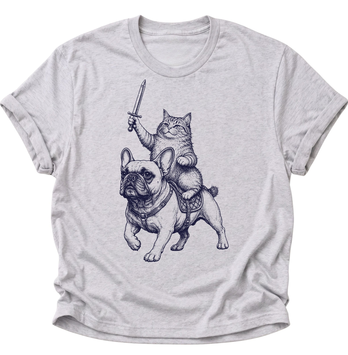 Katzenritter auf Bulldogge Unisex T-Shirt Ash Grey - PINE & RIVER