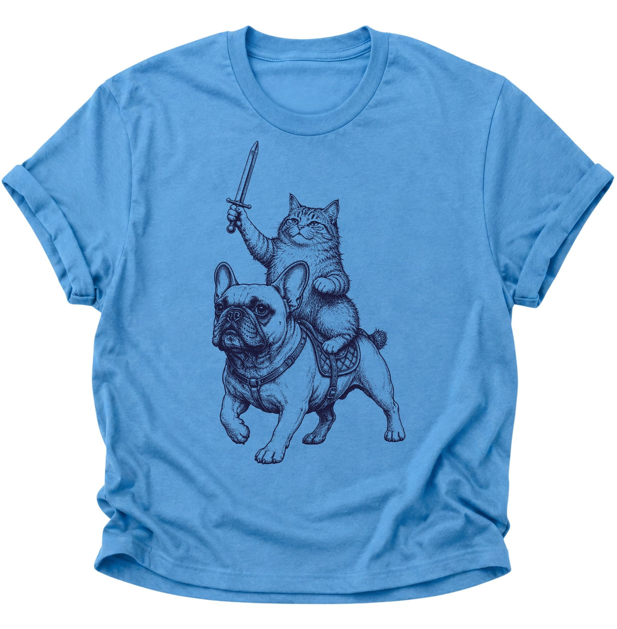 Katzenritter auf Bulldogge Unisex T-Shirt Carolina Blue - PINE & RIVER