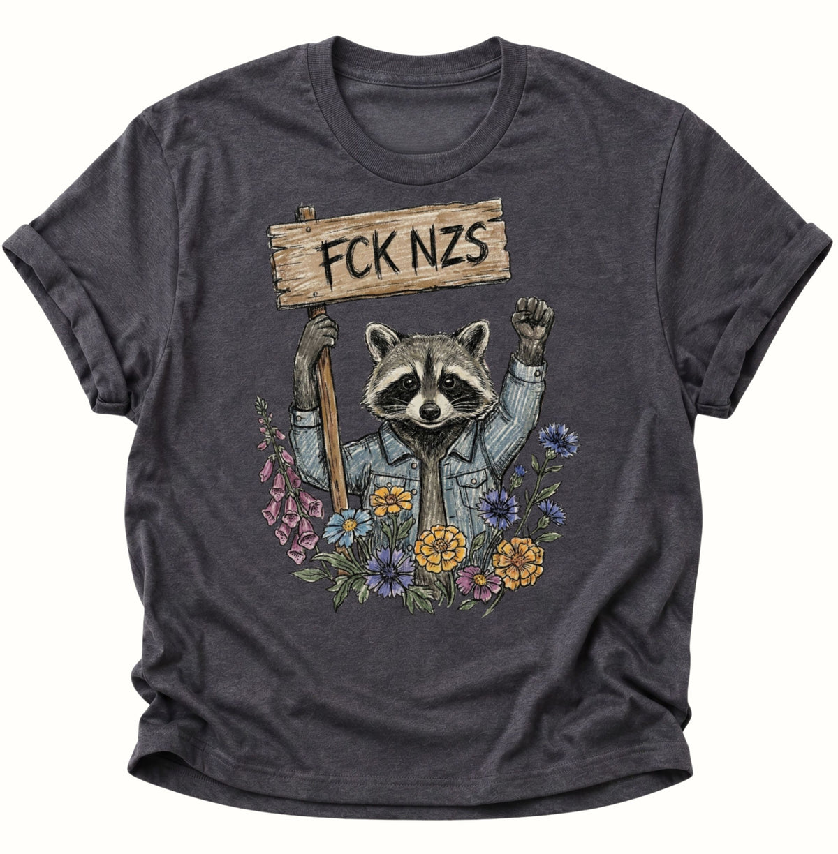 Anti Nazi Waschbär Unisex T-Shirt Dark Heather - PINE & RIVER