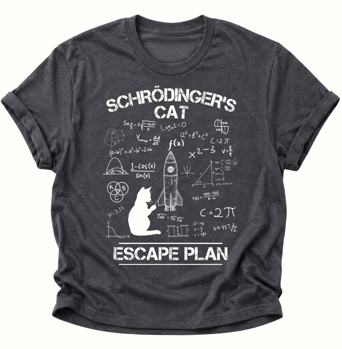 Schrödingers Cat Escape Plan Unisex T-Shirt Dark Heather - PINE & RIVER