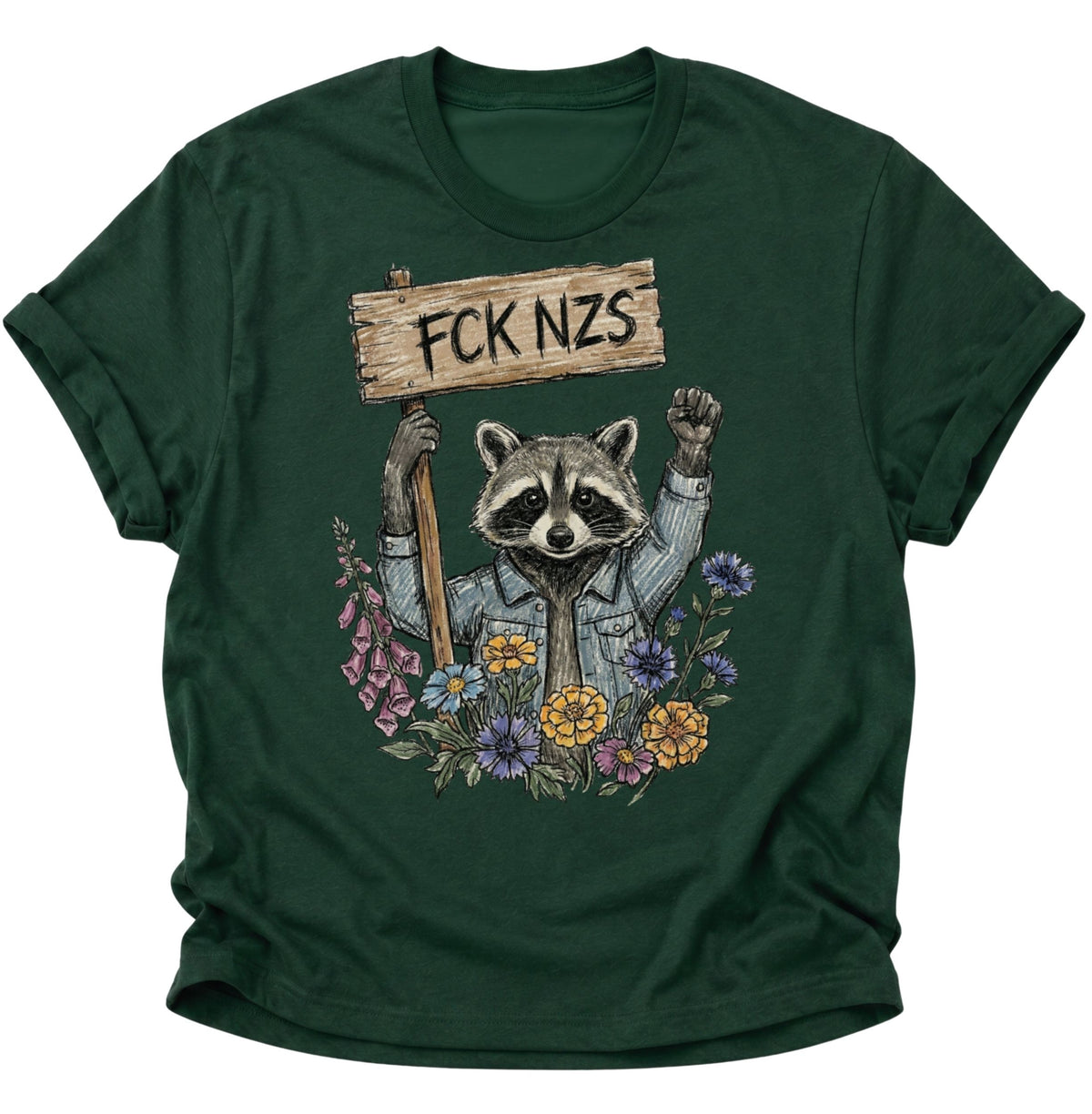 Anti Nazi Waschbär Unisex T-Shirt Forest Green - PINE & RIVER