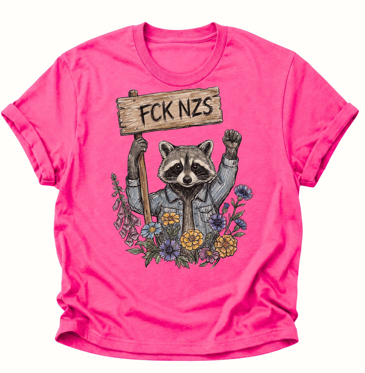 Anti Nazi Waschbär Unisex T-Shirt Heliconia - PINE & RIVER