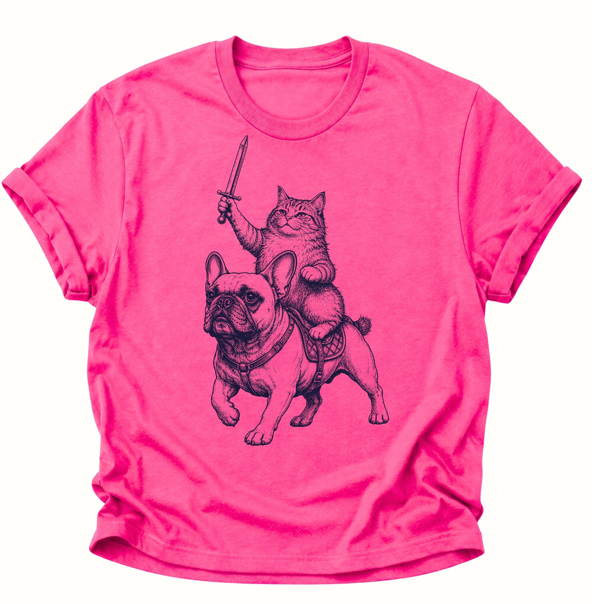 Katzenritter auf Bulldogge Unisex T-Shirt Heliconia - PINE & RIVER