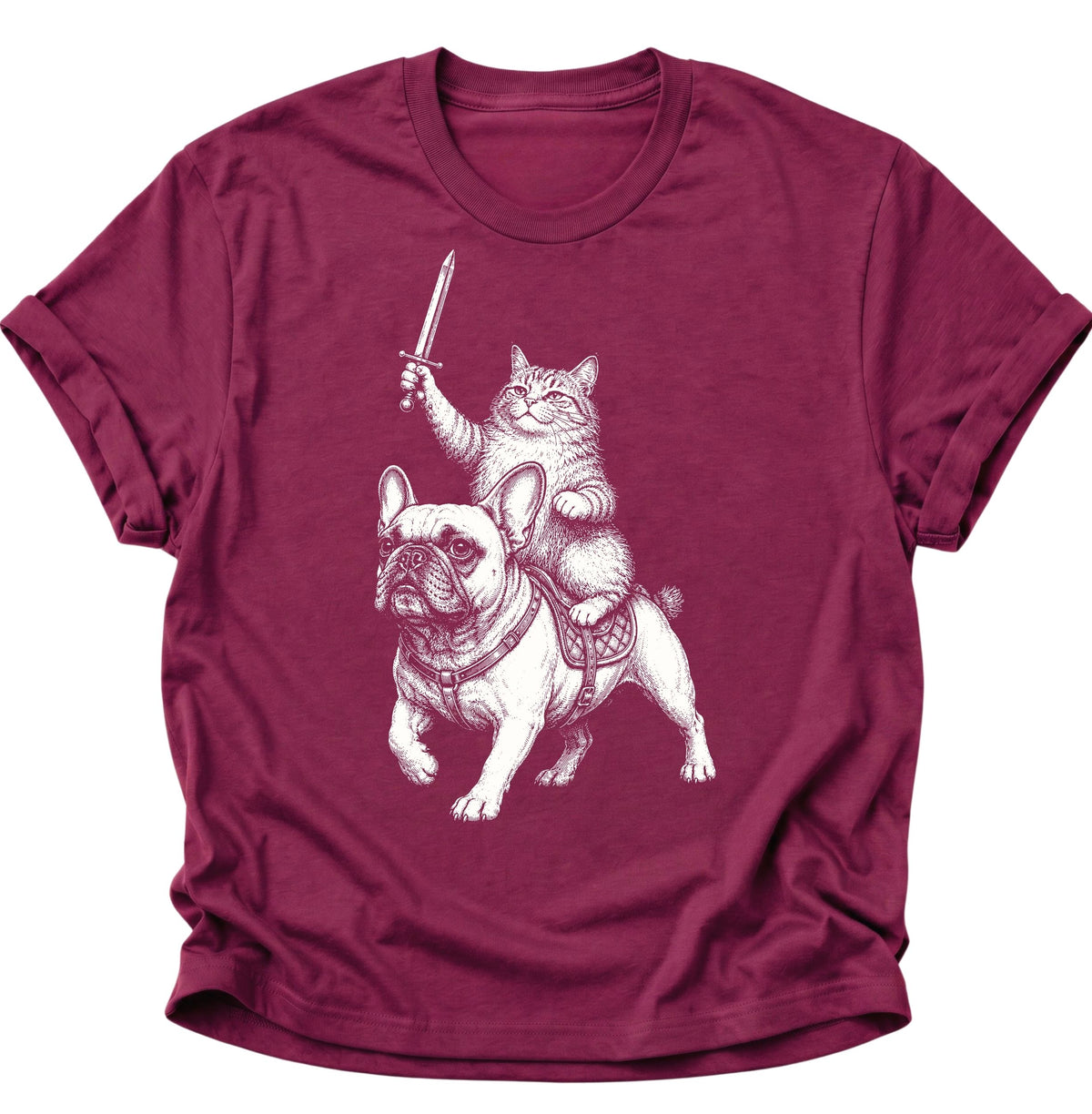 Katzenritter auf Bulldogge Unisex T-Shirt Cardinal Red - PINE & RIVER