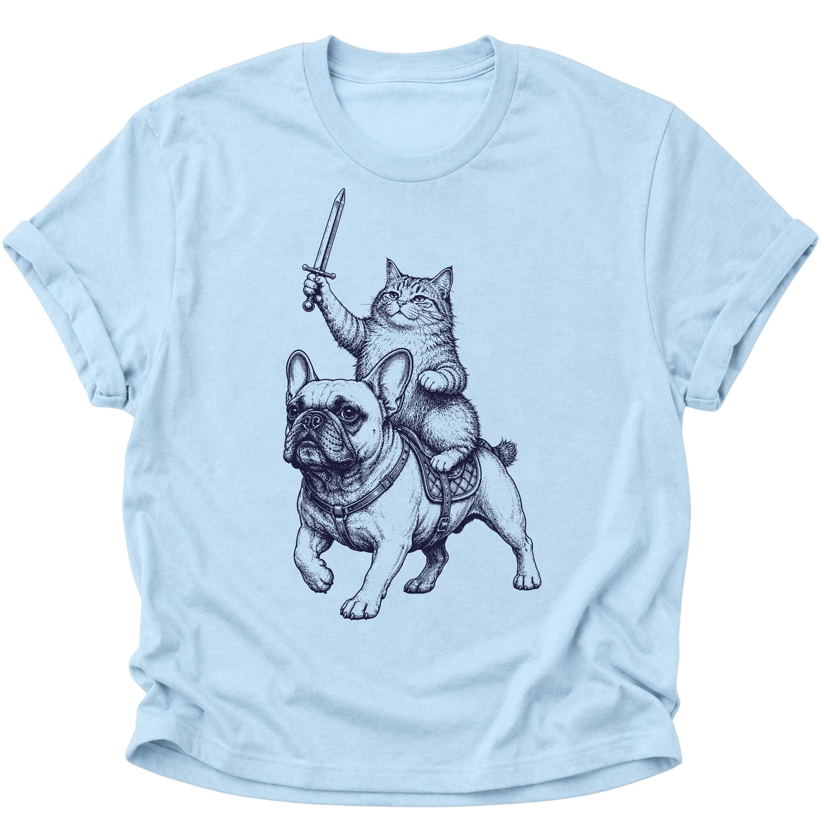 Katzenritter auf Bulldogge Unisex T-Shirt Light Blue - PINE & RIVER