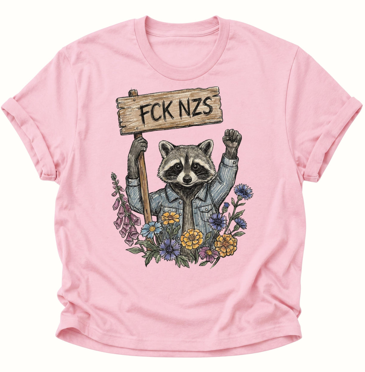 Anti Nazi Waschbär Unisex T-Shirt Light Pink - PINE & RIVER