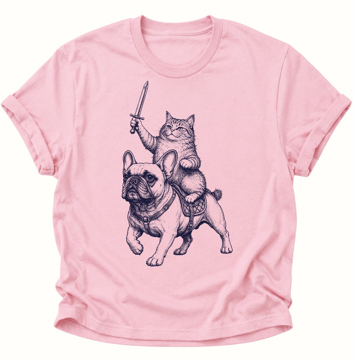 Katzenritter auf Bulldogge Unisex T-Shirt Light Pink - PINE & RIVER