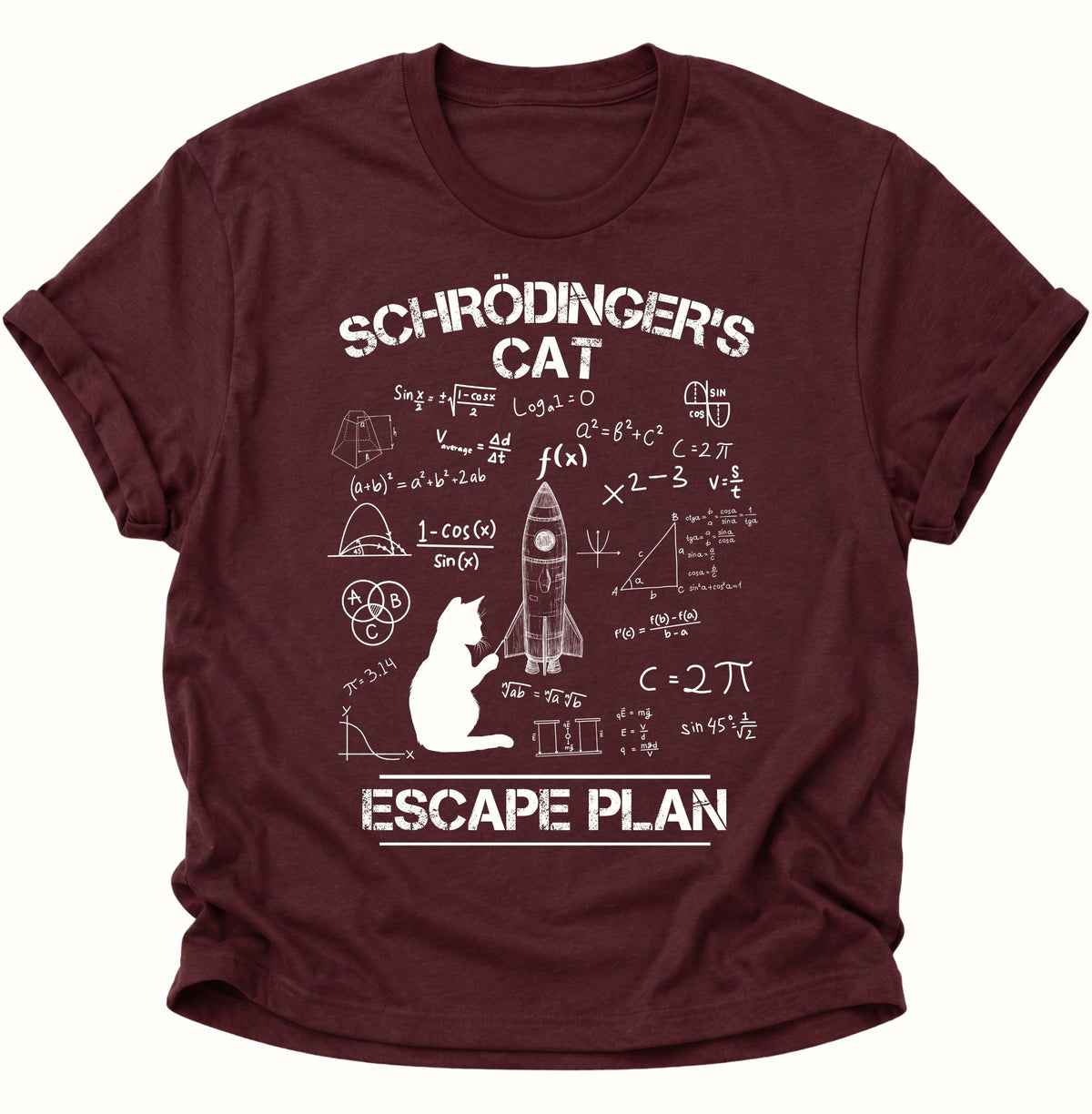 Schrödingers Cat Escape Plan Unisex T-Shirt Maroon - PINE & RIVER