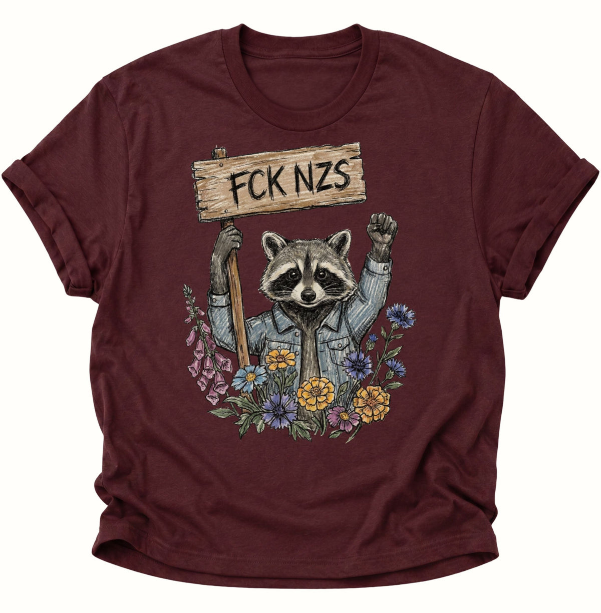 Anti Nazi Waschbär Unisex T-Shirt Maroon - PINE & RIVER