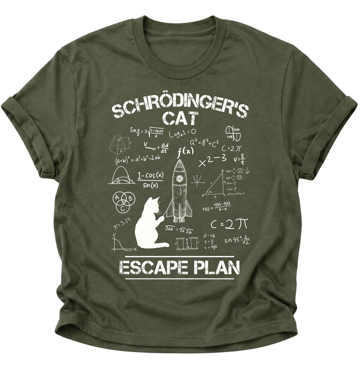 Schrödingers Cat Escape Plan Unisex T-Shirt Military Green - PINE & RIVER