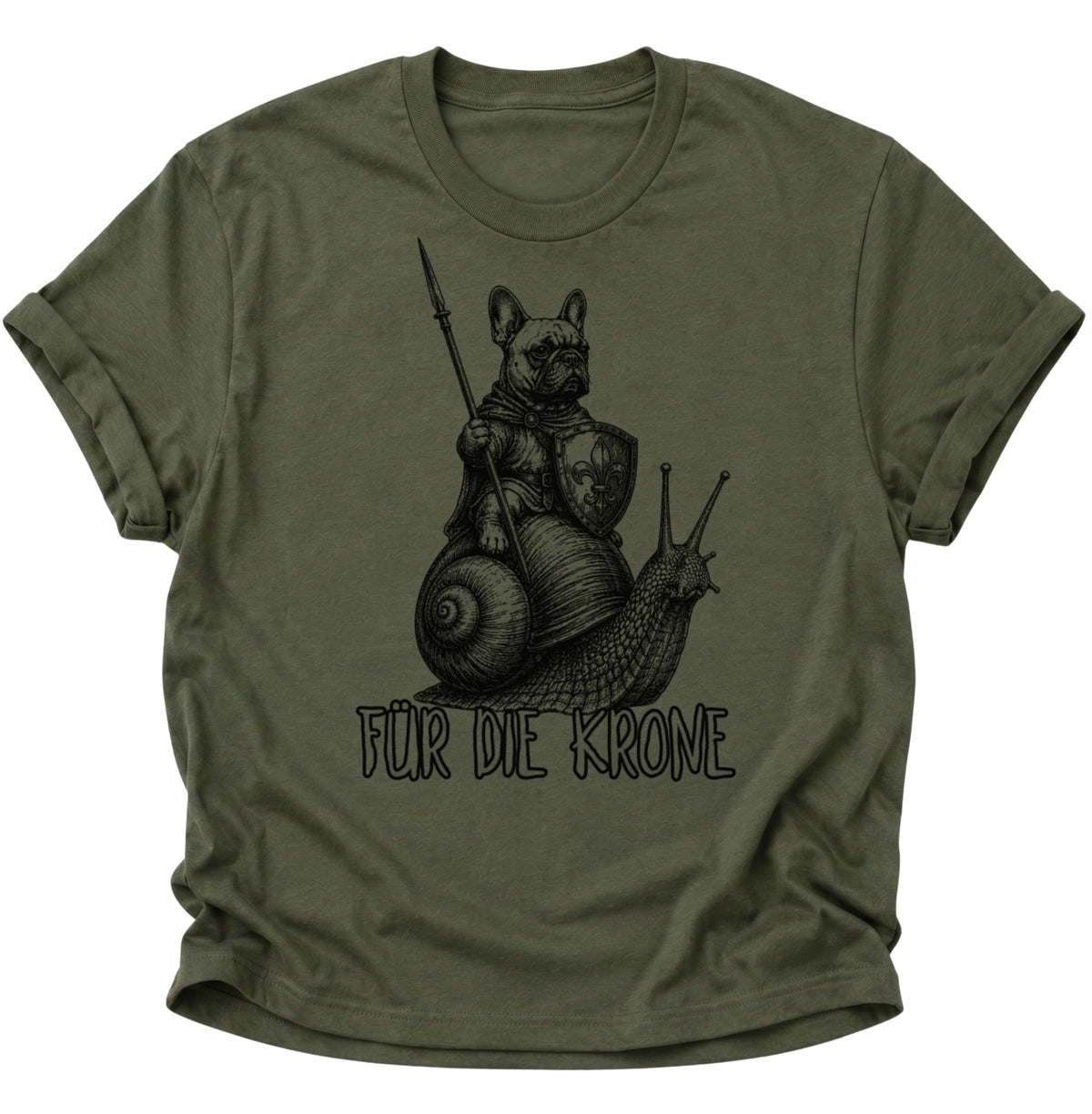Bulldoggenritter auf Schnecke Unisex T-Shirt Military Green - PINE & RIVER