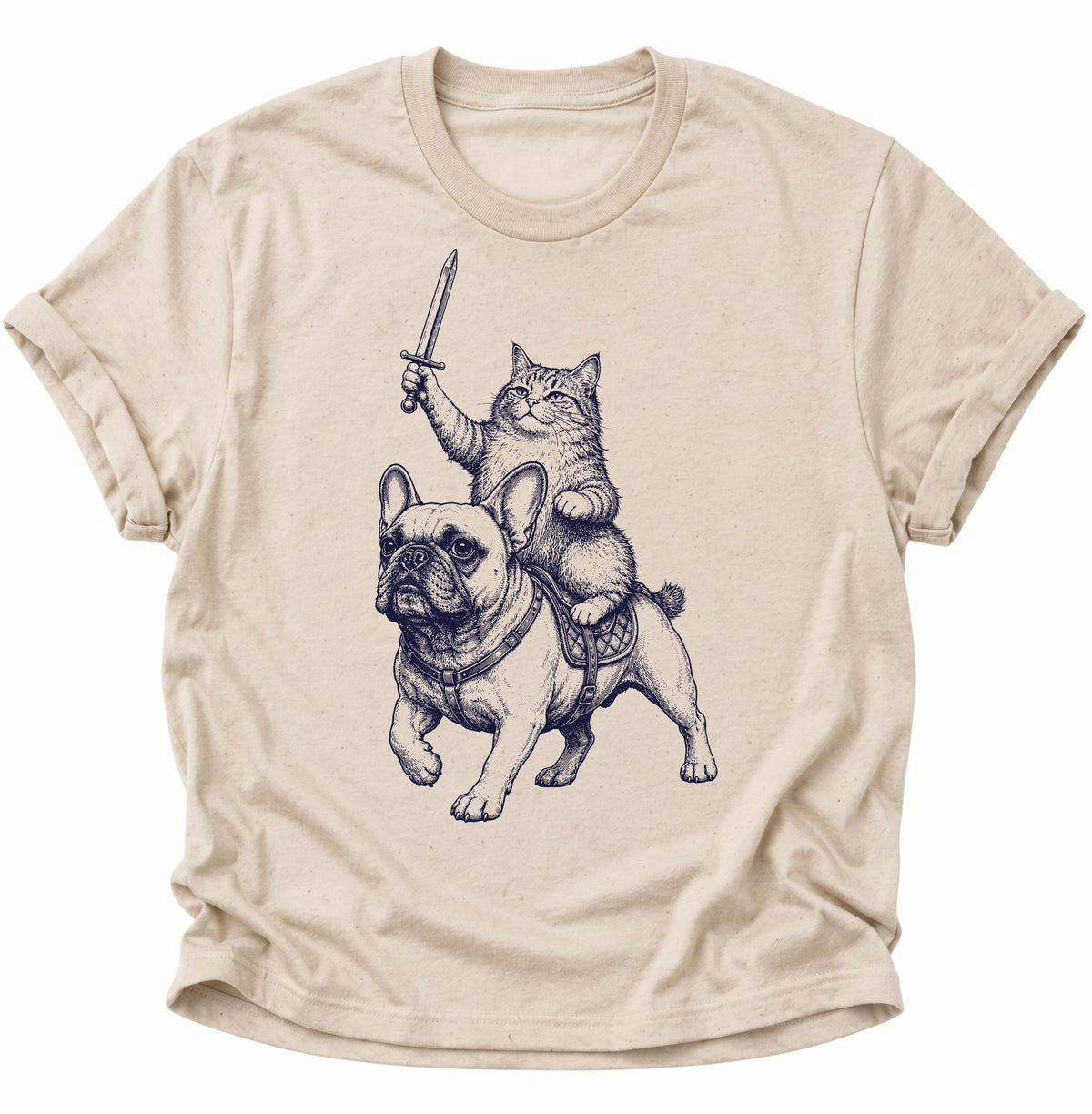 Katzenritter auf Bulldogge Unisex T-Shirt Nature - PINE & RIVER