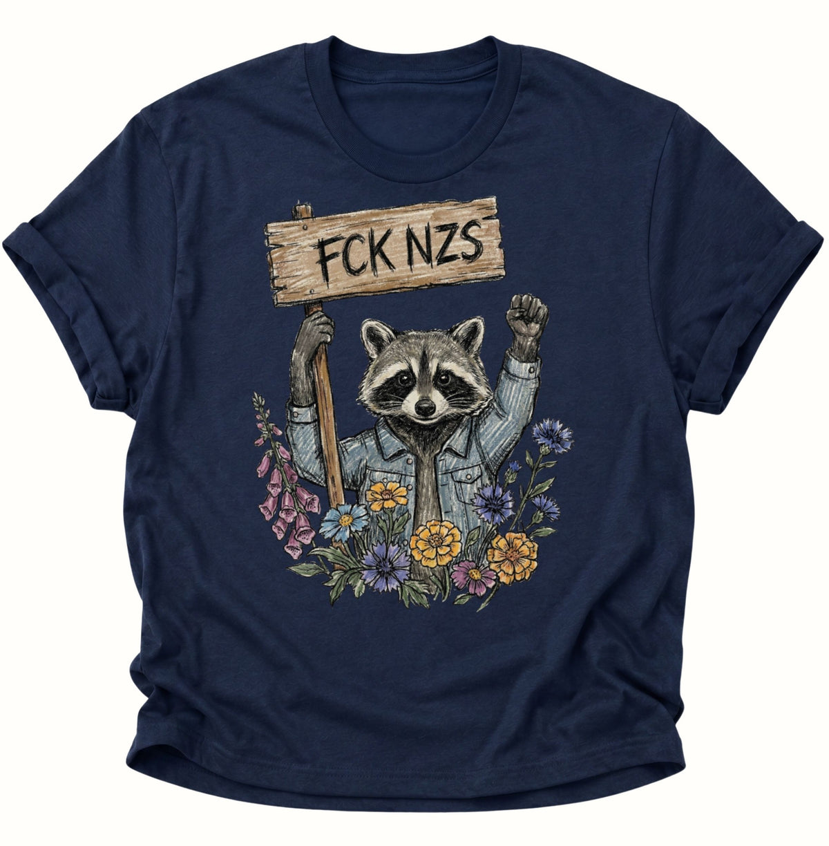 Anti Nazi Waschbär Unisex T-Shirt Navy Blue - PINE & RIVER