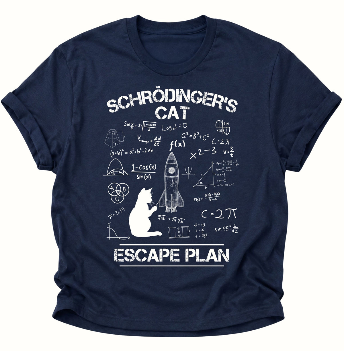 Schrödingers Cat Escape Plan Unisex T-Shirt Navy Blue - PINE & RIVER