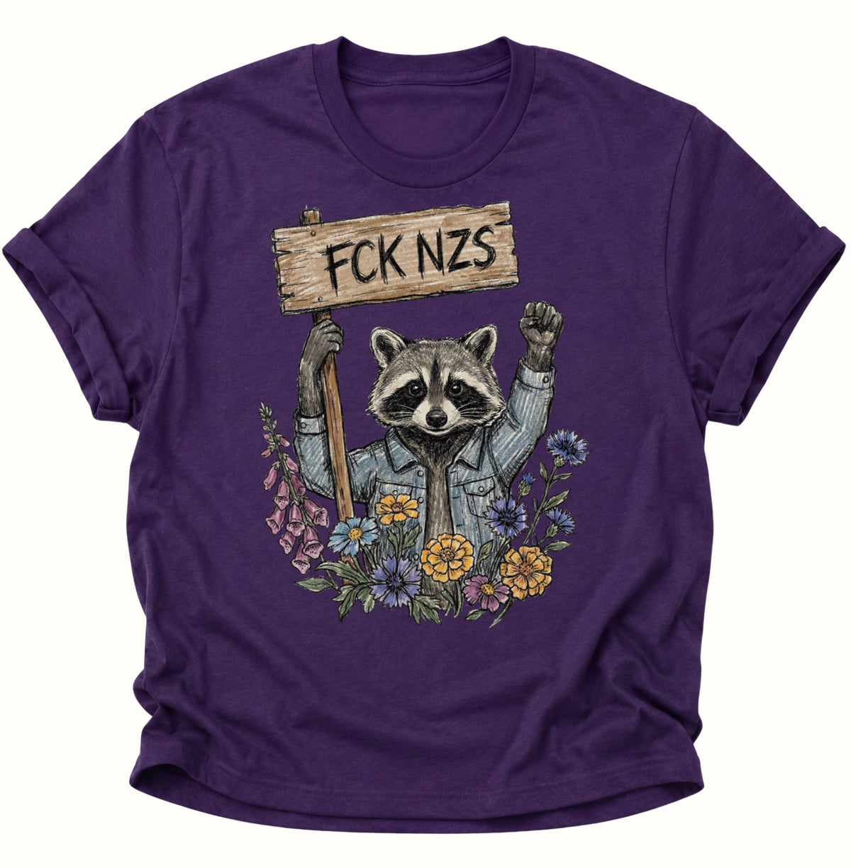 Anti Nazi Waschbär Unisex T-Shirt Purple - PINE & RIVER