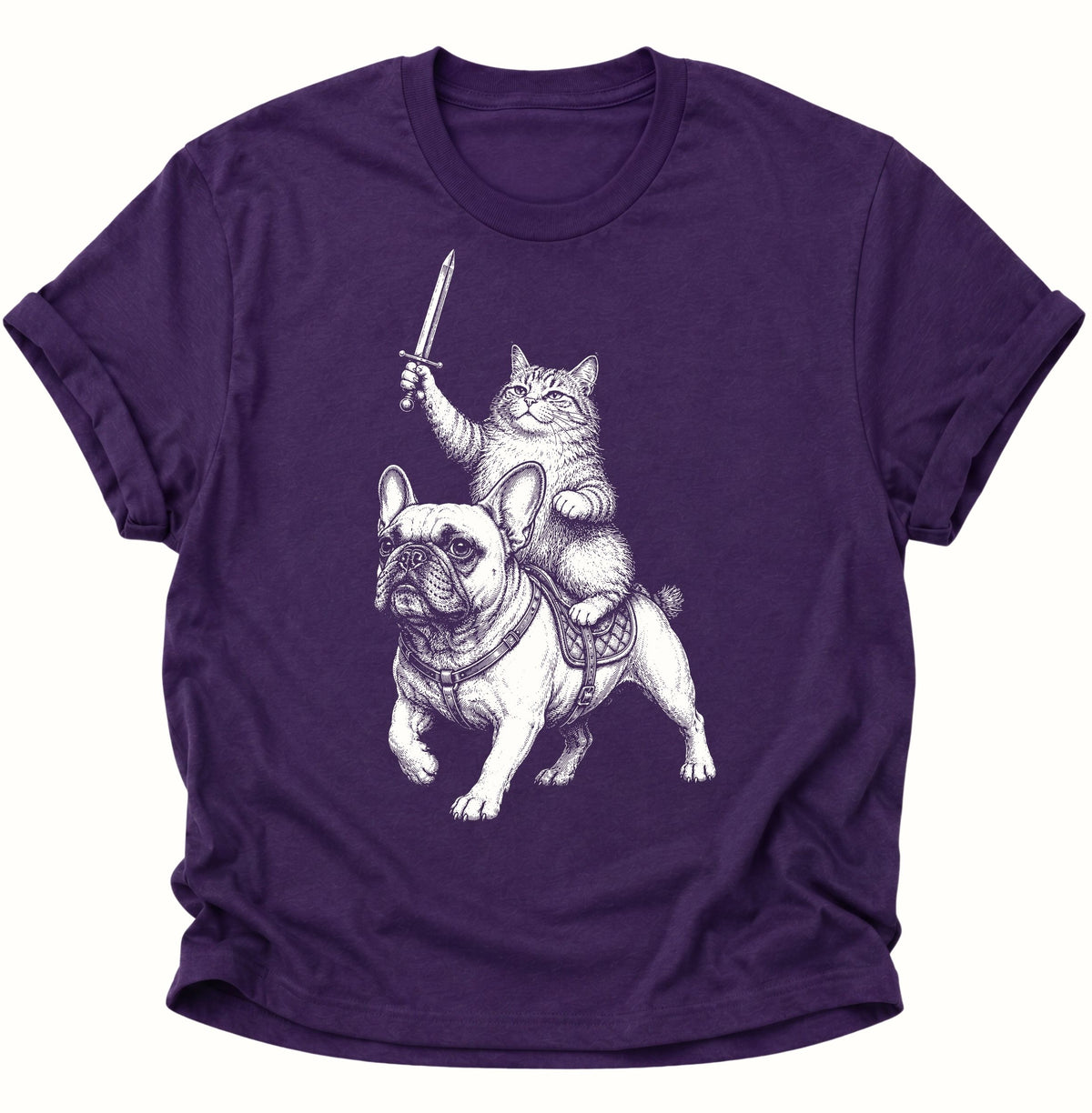 Katzenritter auf Bulldogge Unisex T-Shirt Purple - PINE & RIVER