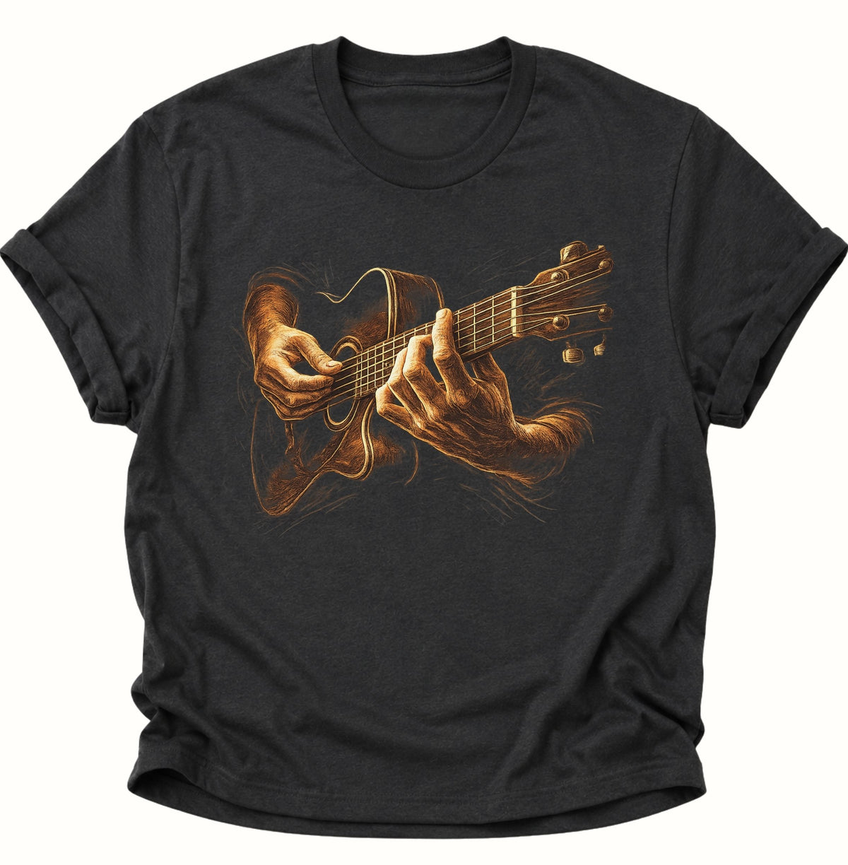 Akustikgitarre mit spielenden Händen Unisex T-Shirt Schwarz - PINE & RIVER
