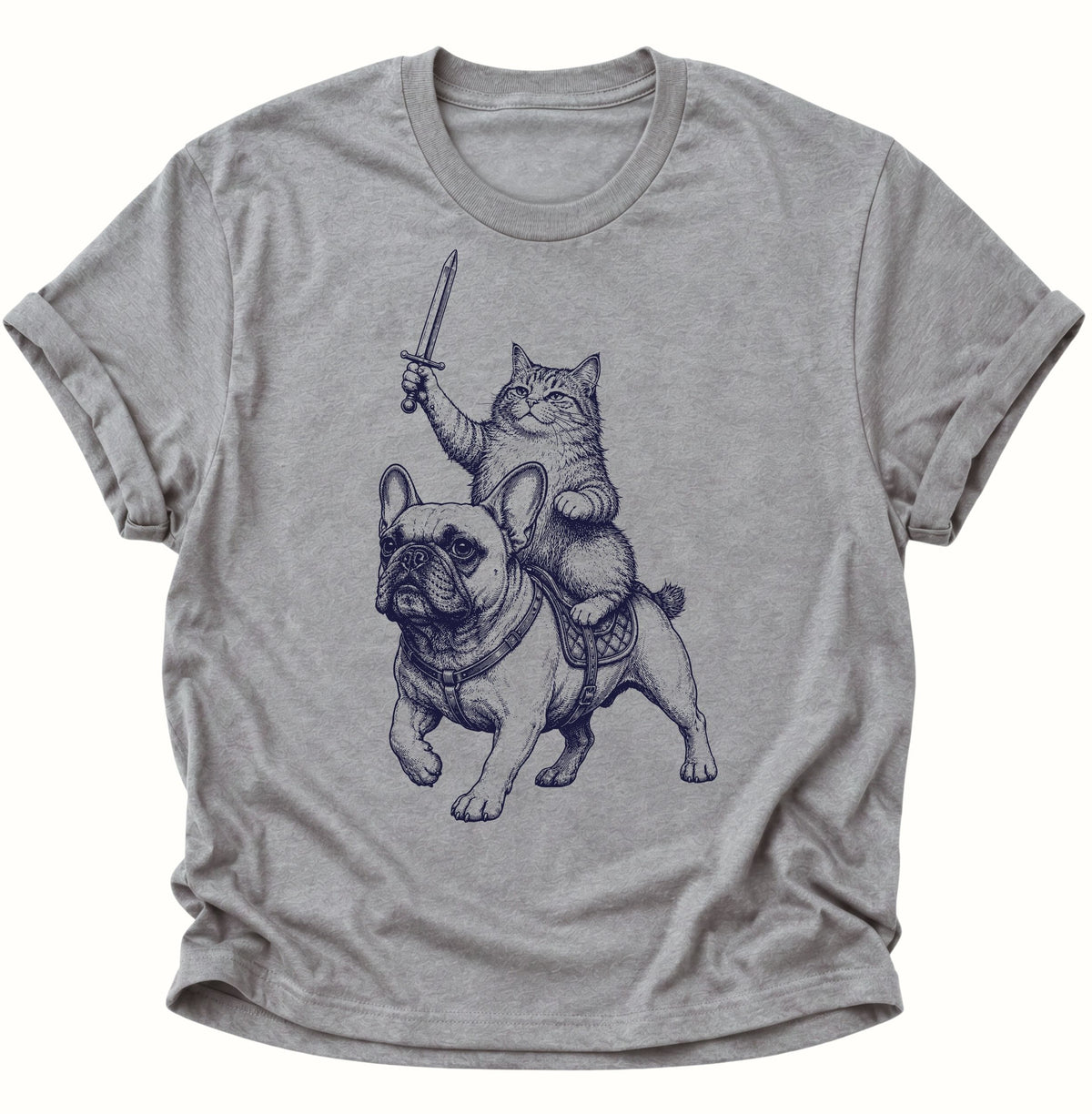 Katzenritter auf Bulldogge Unisex T-Shirt Sport Grey - PINE & RIVER