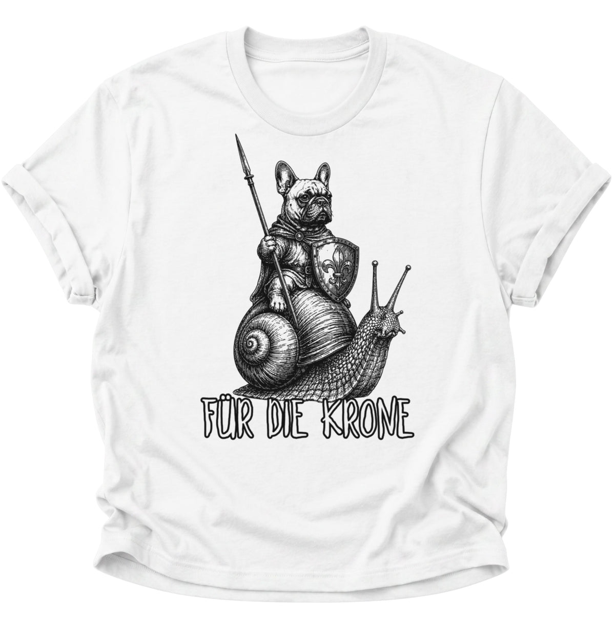 Bulldoggenritter auf Schnecke Unisex T-Shirt Weiß - PINE & RIVER