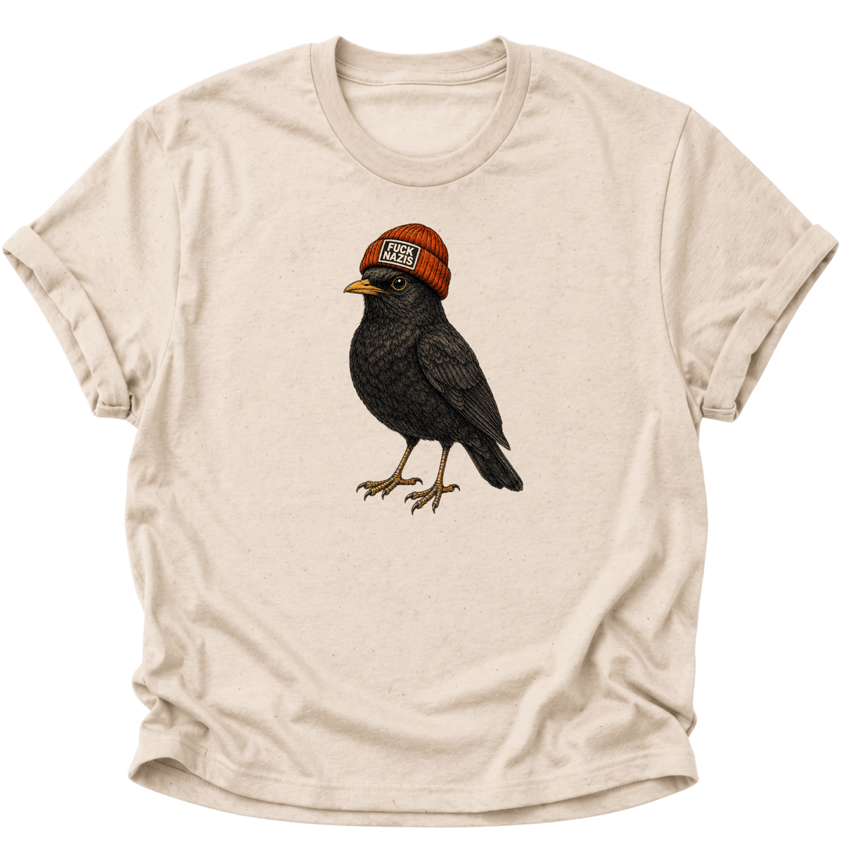 Amsel mit Mütze "Fuck Nazis" Unisex T-Shirt Nature - PINE & RIVER