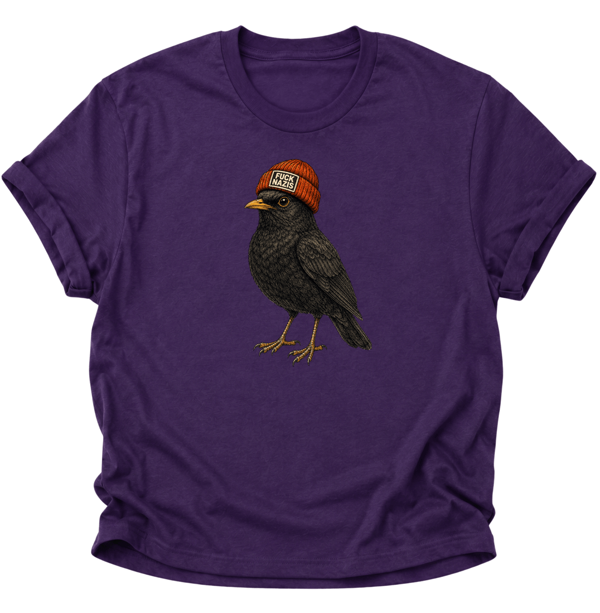 Amsel mit Mütze "Fuck Nazis" Unisex T-Shirt Purple - PINE & RIVER