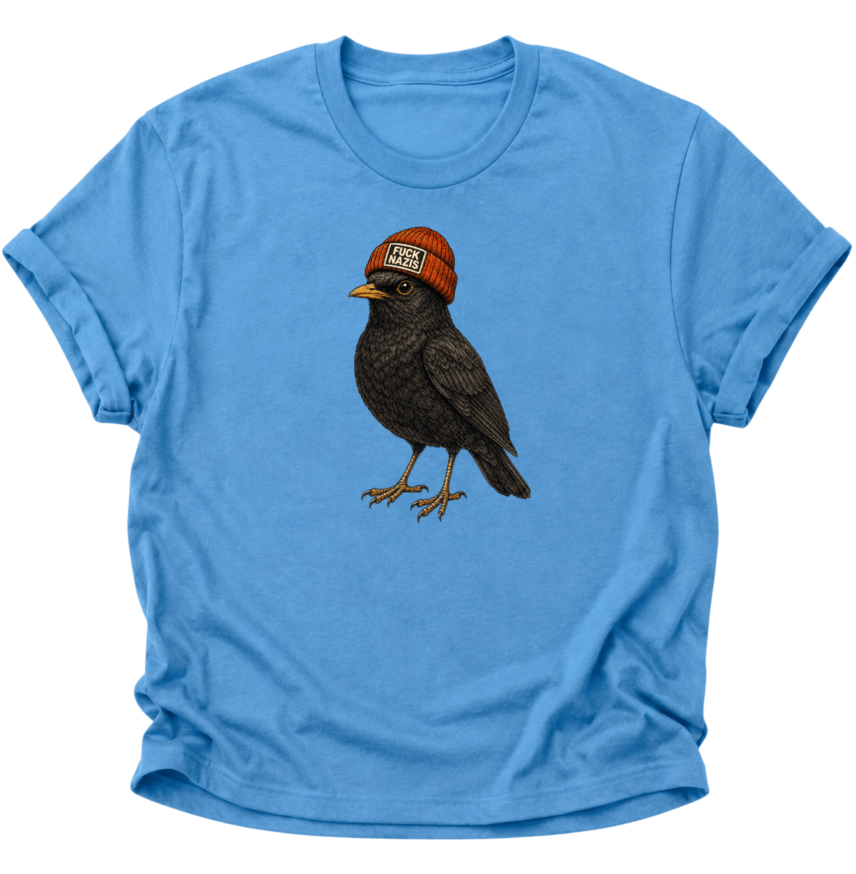 Amsel mit Mütze "Fuck Nazis" Unisex T-Shirt Carolina Blue - PINE & RIVER