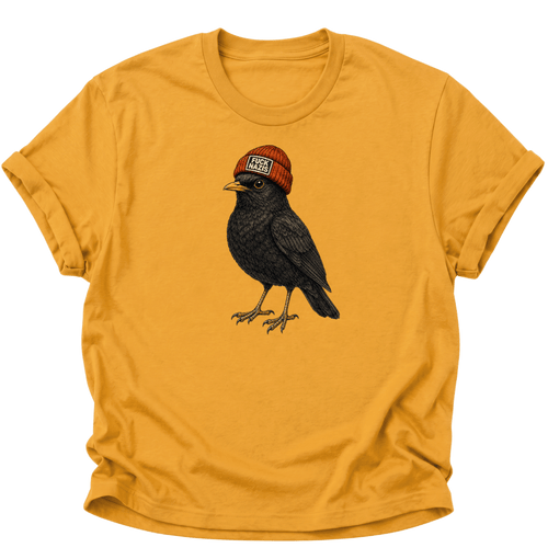 Amsel mit Mütze "Fuck Nazis" Unisex T-Shirt Gelb - PINE & RIVER
