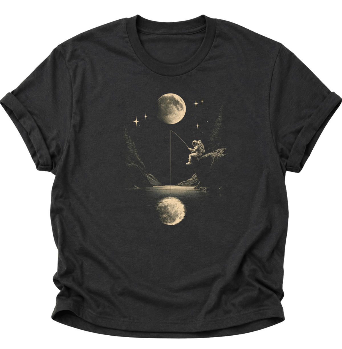 Astronaut angelt den Mond Unisex T-Shirt Schwarz - PINE & RIVER