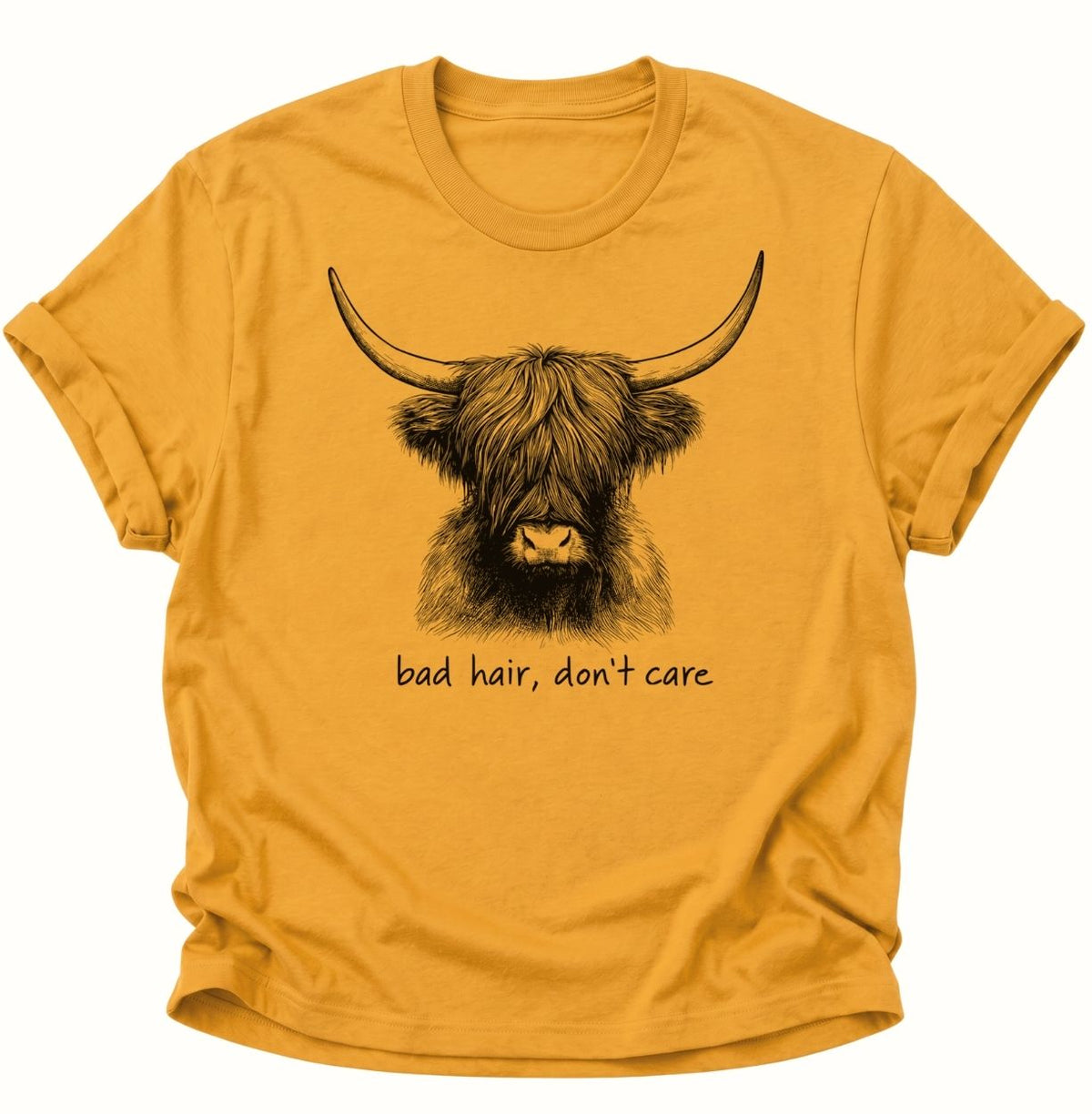 Bad Hair Don't Care Hochlandrind Unisex T-Shirt Gelb - PINE & RIVER