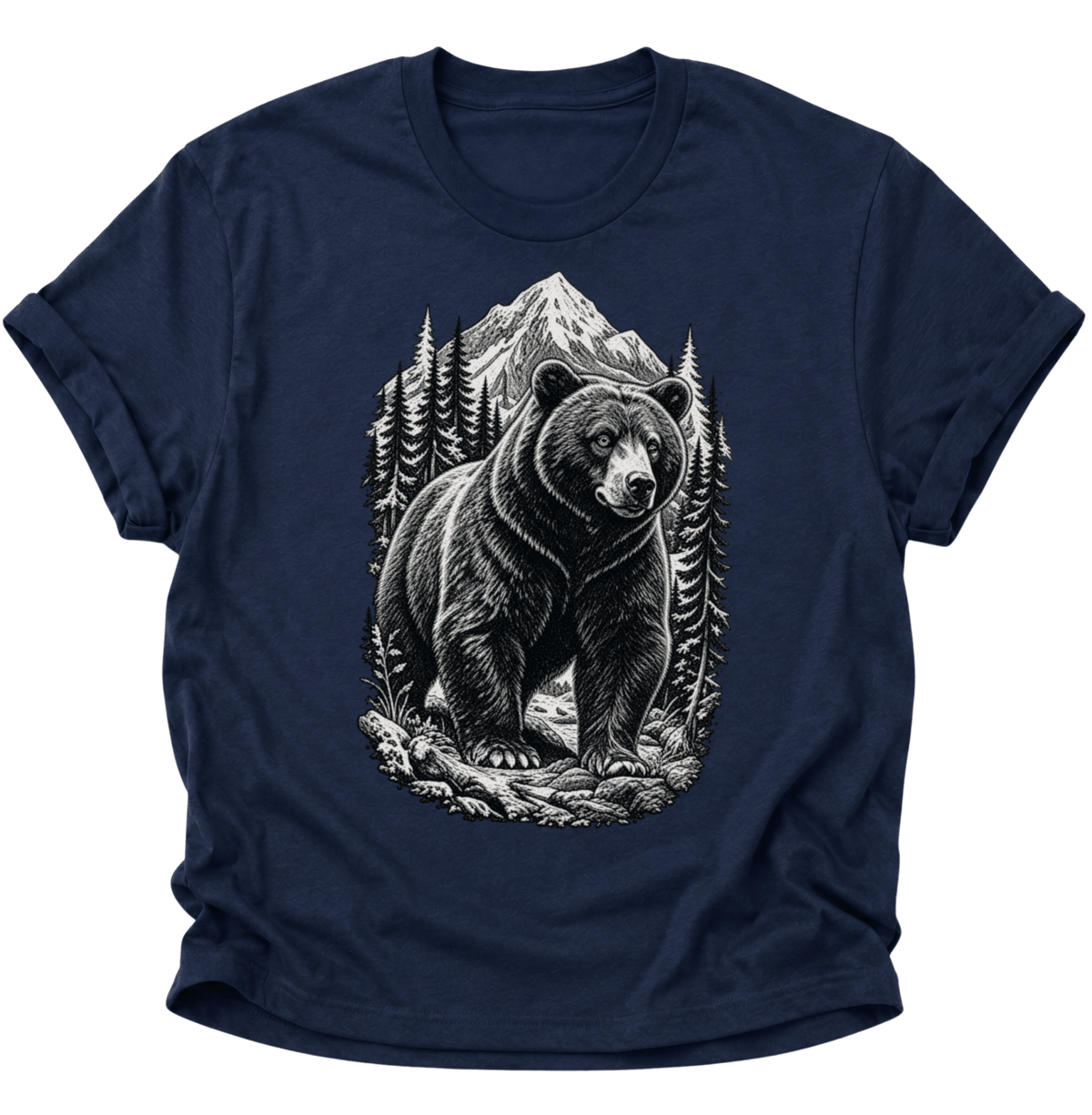Bär in den Bergen Unisex T-Shirt Navy Blue - PINE & RIVER